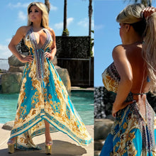 Connie's "Baroque Gold Leaf *Silk* High Low Maxi" RICH BoHo Style, With Hand Sewn Crystal Accents