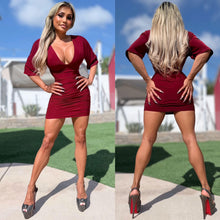 Connie's EXCLUSIVE "MARILYN'S 3/4 Sleeve RICH RUCHED MINI" CHIANTI 🍷 SHEEN, NO BRA NEEDED with DOUBLE FABRIC SUPPORT .... Made in USA