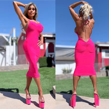Connie's "Sophisticated 💋 VIP NEON PINK LOW BACK MIDI" With Super Stretch Fit and Double fabric Support