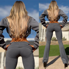 Connie's  LIMITED "LOW RISE CHARCOAL GRAY FOLD OVER BOOT FLAIR LEGGINGS" with an adjustabe Fold Over Waist, MADE in USA
