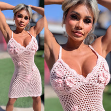 Connie's EXCLUSIVE $ RICH "PINK KITTY CROCHET MINI DRESS" Unlined, adjustable shoulder Straps, Soft feel and Stretch