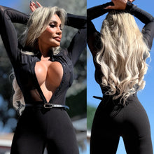 Connie's  "SOPHISTICATED & SEDUCTIVE CEO JUMPSUIT 🍸" Stretch Button Down Semi See Thru Mesh Upper, Belted Lower, ALL STRETCH