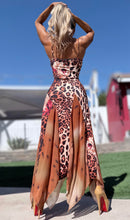 Connie's *LIMITED* "SEDUCTIVE THORN ROSE LEOPARD Maxi" Full Stretch Fit, Unlined Print Fabric and See Thru Thigh High Mesh Inlays