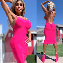 Connie's "Sophisticated 💋 VIP NEON PINK LOW BACK MIDI" With Super Stretch Fit and Double fabric Support