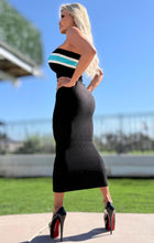 Connie's "PRINCESS PAIN 😈 BLACK & OCEAN Strapless Midi" THICK RICH STRETCH KNIT, Stay Put Chest Elastic