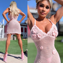 Connie's EXCLUSIVE $ RICH "PINK KITTY CROCHET MINI DRESS" Unlined, adjustable shoulder Straps, Soft feel and Stretch