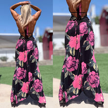 Connie's ***LIMITED*** "SULTRY PINK ROSE HIGH LOW Maxi" Ruched Butt, STRETCH MESH, Open Back, Adjustable Halter tie