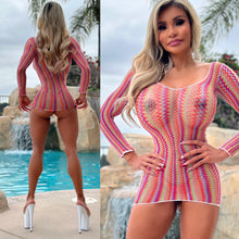 Connie's "ISLAND VACATION CHAMPAGNE ROOM Mini" MULTI Color Extreme Stretch See Thru MESH Lingerie Mini Dress