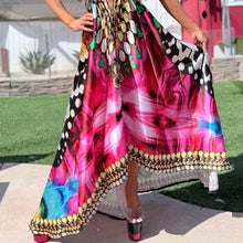 Connie's ***LIMITED*** "BUTTERFLY BLISS 🦋" SILKY RHINESTONE 💎 ACCENT RAYON High Low Maxi, Eye Hook Opening Back and Chest, Cinchable tie front