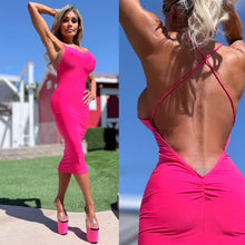 Connie's "Sophisticated 💋 VIP NEON PINK LOW BACK MIDI" With Super Stretch Fit and Double fabric Support