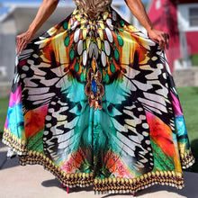 Connie's ***LIMITED*** "BUTTERFLY BLISS 🦋" SILKY RHINESTONE 💎 ACCENT RAYON High Low Maxi, Eye Hook Opening Back and Chest, Cinchable tie front
