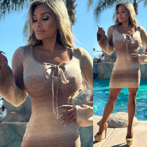 "LIMITED" Connie's "Rodeo Drive Mini" Mocha Blend Ombré Knit with Peep Chest and Flared Bell Sleeves 💋