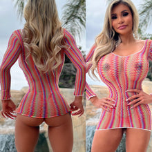 Connie's "ISLAND VACATION CHAMPAGNE ROOM Mini" MULTI Color Extreme Stretch See Thru MESH Lingerie Mini Dress