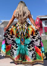 Connie's ***LIMITED*** "BUTTERFLY BLISS 🦋" SILKY RHINESTONE 💎 ACCENT RAYON High Low Maxi, Eye Hook Opening Back and Chest, Cinchable tie front