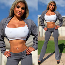 Connie's LIMITED "SPORTY CHARCOAL GRAY BOLERO JACKET" Soft Stretch Ribbed Wrist and TRIM, Made in USA