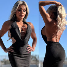 Connie's LIMITED EXCLUSIVE "BLACK CHAMPAGNE SPARKLE  🍾🥂 MAXI" GOLD CHAIN CHEST Accent, Deep Plunge, SOFT Stretch Fit, Made in USA
