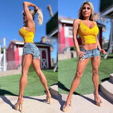 Connie's "PURE VIXEN" YELLOW SUNSHINE Ribbed RUFFLE Edge Tank Top " With SUPER STRETCH FIT ... 💋💋💋
