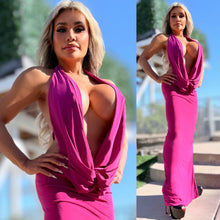 Connie's LIMITED EXCLUSIVE "RICH & DARING CELEBRATION MAXI 🍾🥂" RICH Magenta DEEP DEEP CHEST COWL Plunge, LINED, Not for the SHY