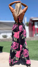 Connie's ***LIMITED*** "SULTRY PINK ROSE HIGH LOW Maxi" Ruched Butt, STRETCH MESH, Open Back, Adjustable Halter tie