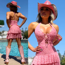 Connie's "COUNTRY 🍒  PINK CHERRY Mini" Adjustable Open Corset Chest, Soft Super Stretch Fabric and Cute Ruffles 🍸