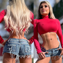 Connie's LIMITED "CROP RED TURTLENECK Crop Top" Signature Double Fabric Support, for Use without a BRA!!! Made in the USA😘
