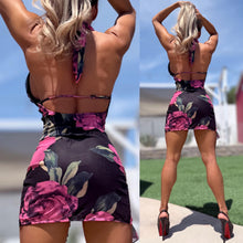 Connie's LIMITED "RICH and SULTRY BLACK LACE ROSE MESH Mini" Full Stretch Fit, Deep Plunge, adjustable Back and Halter Tie