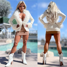 Connie's **LIMITED** "RICH 2 Button Close SWEATER" WHITE X- Mongolian Lamb Collar and Wrist, Extreme Chest Plunge, Wear a Bra or Cami With it , or NOT!!!