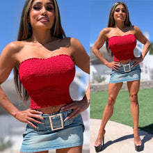 Connie's MADE in USA "SUMMERTIME SMOCKED Tube TOP" RED Full Stretch Fit and SUPPORT, NO BRA NEEDED Quality Constructed