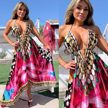 Connie's ***LIMITED*** "BUTTERFLY BLISS 🦋" SILKY RHINESTONE 💎 ACCENT RAYON High Low Maxi, Eye Hook Opening Back and Chest, Cinchable tie front