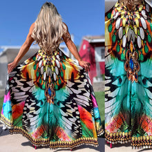 Connie's ***LIMITED*** "BUTTERFLY BLISS 🦋" SILKY RHINESTONE 💎 ACCENT RAYON High Low Maxi, Eye Hook Opening Back and Chest, Cinchable tie front