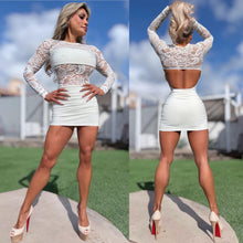 Connie's MADE in USA "SEE THRU OPEN BACK STRETCH LACE MINI" Ruched Lower and See thru Lace Upper