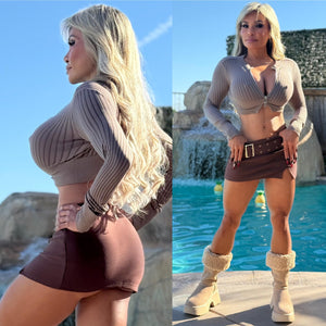 Connie's "SLING BELT MICRO MINI SKIRT" CHOCOLATE FULL Stretch Fit, With Built in Full stretch Shorts