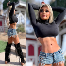 Connie's LIMITED "CROP BLACK TURTLENECK Crop Top" Signature Double Fabric Support, for Use without a BRA!!! Made in the USA😘