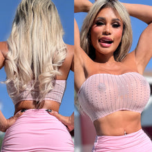 Connie's EXCLUSIVE "Untouchable PINK RHINESTONE BAD Girl" Super Stretchy Tube Top adorned with Rhinestones