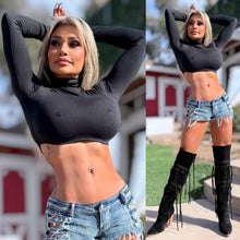 Connie's LIMITED "CROP BLACK TURTLENECK Crop Top" Signature Double Fabric Support, for Use without a BRA!!! Made in the USA😘