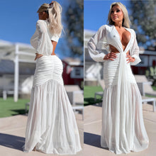 Connie's "PURE WHITE DAISY 🌴 Island Princess Maxi" Stretch Fit, Lined Upper and Lower, See thru Arms and Legs, One Thigh Opening🥂 Made in USA