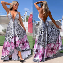 Connie's ***LIMITED*** "PARADISE PURPLE ORCHID SNOW LEOPARD" SILKY RHINESTONE 💎 ACCENT RAYON High Low Maxi, Eye Hook Opening Back and Chest, Cinchable tie front