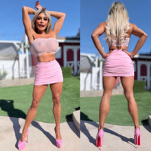 Connie's "RICH PINK RUCHED MINI SKIRT" Double Layer SKIN TIGHT FULL STRETCH FABRIC...  Made in USA 💋