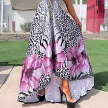 Connie's ***LIMITED*** "PARADISE PURPLE ORCHID SNOW LEOPARD" SILKY RHINESTONE 💎 ACCENT RAYON High Low Maxi, Eye Hook Opening Back and Chest, Cinchable tie front