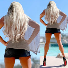Connie's RICH & SOPHISTICATED🍸 "SEMI SHEER GRAY METALLIC Top🍸" One Shoulder Asymmetrical, Knit cape top, Made in USA!!!