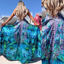 Connie's ***LIMITED*** "TROPICAL ATLANTIS 🌊🌴 🌊" SILKY RHINESTONE 💎 ACCENT RAYON High Low Maxi, Eye Hook Opening Back and Chest, Cinchable tie front