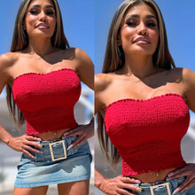 Connie's MADE in USA "SUMMERTIME SMOCKED Tube TOP" RED Full Stretch Fit and SUPPORT, NO BRA NEEDED Quality Constructed