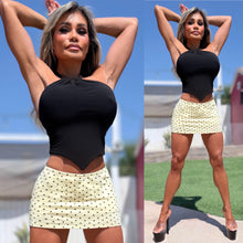 Connie's "TINY Yellow POLKA DOT Mini Skirt with Built in BOOTY shorts" TINY MINI SKIRT WITH BUILT IN BOOTY SHORTS, Made in USA