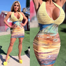 Connie's EXCLUSIVE "DESERT SUNSET MINI DRESS" SUNSET LOWER CROCHET UPPER, Adjustable Halter Neck and Back tie