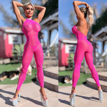 Connie's  "RHINESTONE ACCENT VIP 🥂CLUB Jumpsuit 🍸"  PINK DIAMONDS 🥂 Semi See Thru Fishnet, FULL STRETCH SPANDEX