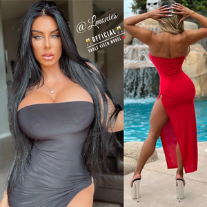 Connie's  VIP 🍸 RED 💖, SUPER 🍈🍈 SUPPORT TUBE Midi" With EXTREME Thigh Cut and Silver Accent 🔥🔥🔥 Made in The USA 💯