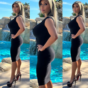 Connie's  "🖤SHINY BLACK🖤 EXTREME PLUNGE PENCIL Midi" Super Stretch fit With adjustable Center Ruching to make it fit tight 💋💋💋