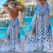 ***LIMITED*** Connie's LUX 🌴 Island BoHo Style, Antique BLUE 🌊 Wave 🐆Animal🐆 Instinct *Silk* High Low Maxi" With Hand Sewn 💎 Crystal Accents ...💯😘