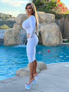 Connie's "DeeeeP Plunge Chest 👀👀 SEMI SHEER 👀 🔥White🔥 Pencil ✏️ Midi... SUPER Stretch Fit...🥂🥂🥂