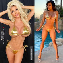 Connie's "VIP Vegas Pool Party, Metallic 💰GOLD 💰 Thong Bikini" Micro 🍸 Mini Bikini Set😘